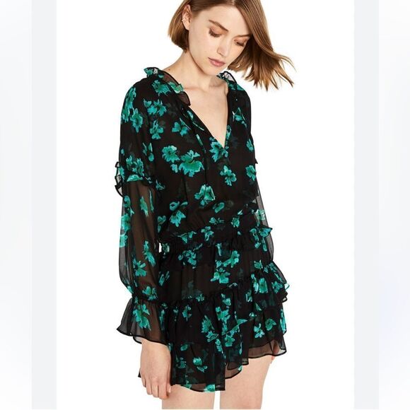 New MISA LOS ANGELES LOLITA Mini DRESS Small Emerald Green Black Floral Revolve - Picture 8 of 16